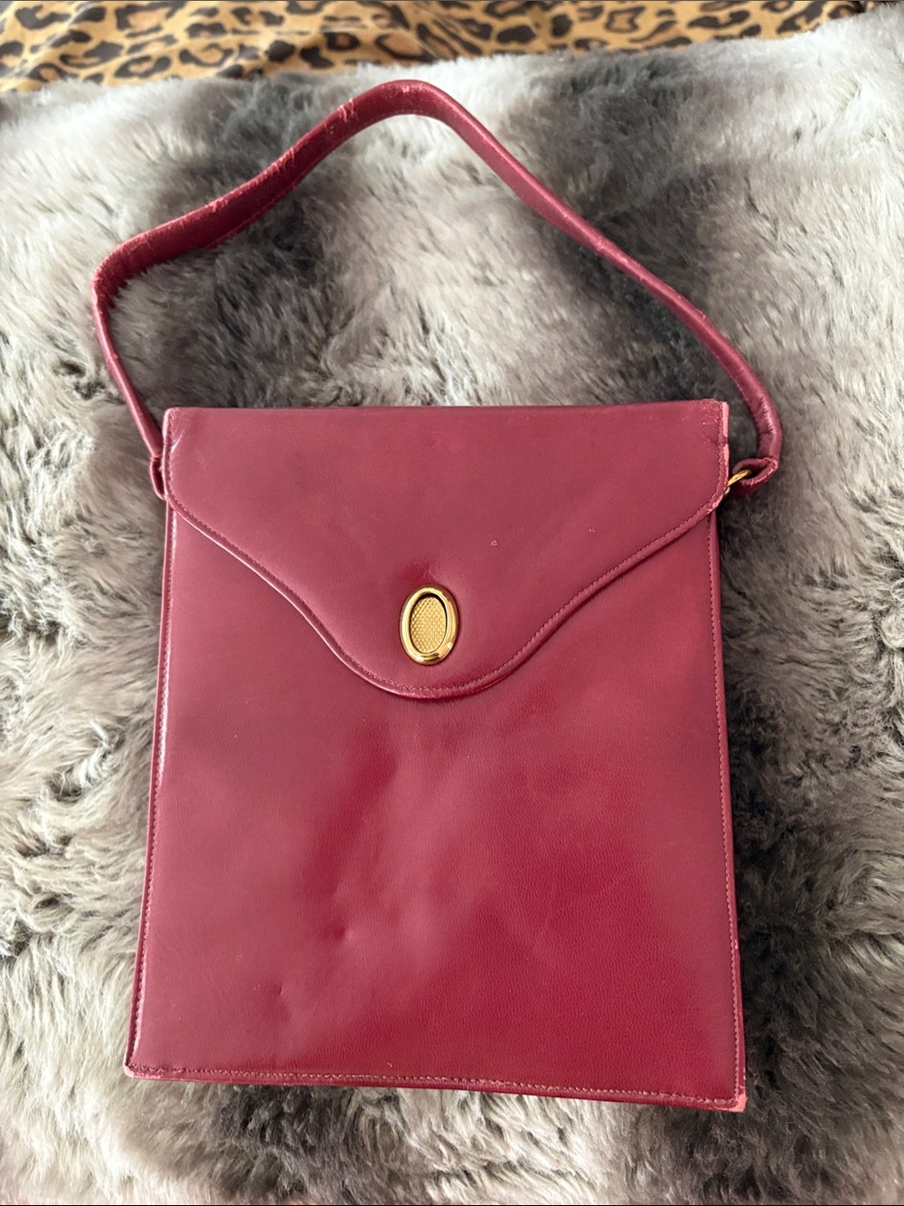 Vintage Burgundy Shoulder Bag with Gold Tone Accent